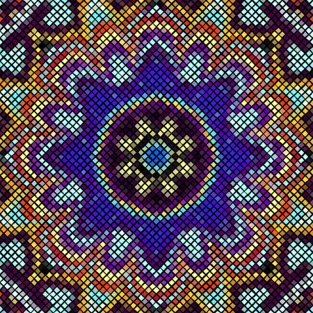 Vector seamless mosaic tile pattern. Ceramic tiles background. Mandala vector illustration.のイラスト素材