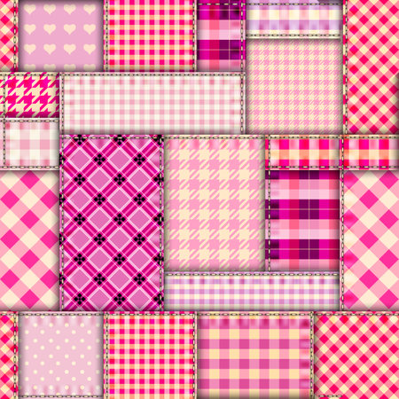 Quilting design patchwork plaid pattern pink colours. Vector pattern.のイラスト素材