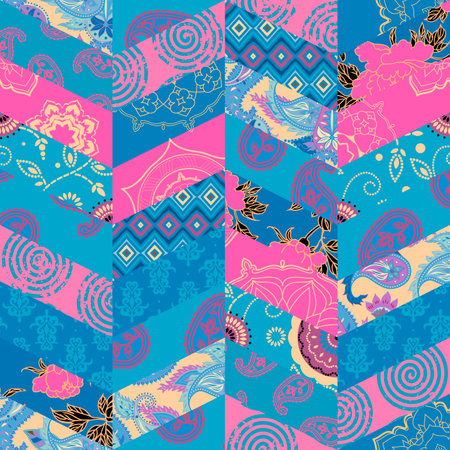 Quilting design patchwork plaid pattern pink colours. Vector pattern.