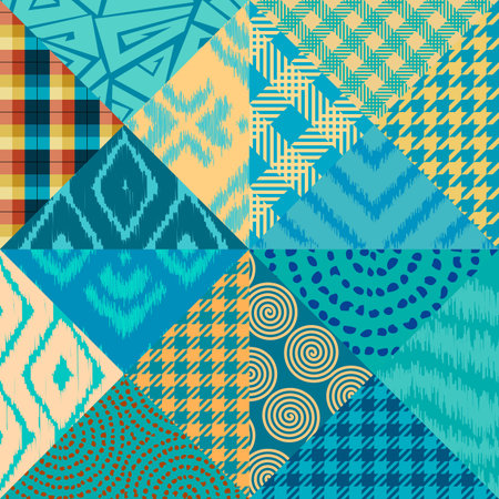 Quilting design patchwork pattern with teal colors. Vector pattern.のイラスト素材