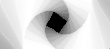 3d render, abstract white geometric background, minimal flat lay, twisted spiral with square blank card with rounded cornersの写真素材