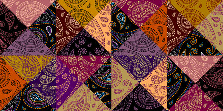 Ornamental embroidery paisley seamless pattern, texture effect. Textile patchwork pattern. Vector...