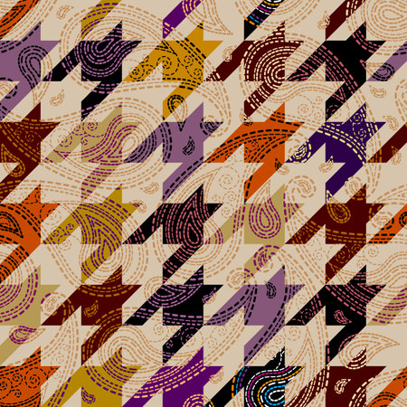 Ornamental embroidery paisley seamless pattern, texture effect. Textile patchwork pattern. Vector...