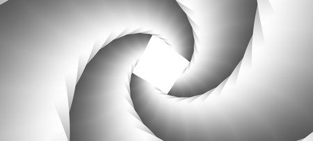 3d render, abstract white geometric background, minimal flat lay, twisted spiral with square blank card with rounded cornersの写真素材