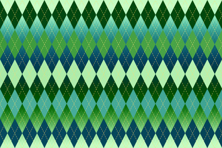 Argyle vector pattern. Dark green with thin slim golden dotted line. Seamless vivid geometric...