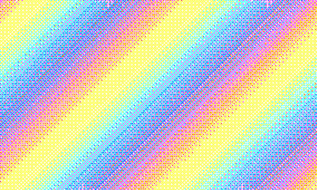 Pixelated rainbow holographic diagonal gradient background with dithering effect. Colorful pixel art mosaic texture. Vintage retro video game background. Vector illustration in really 8-bit styleのイラスト素材