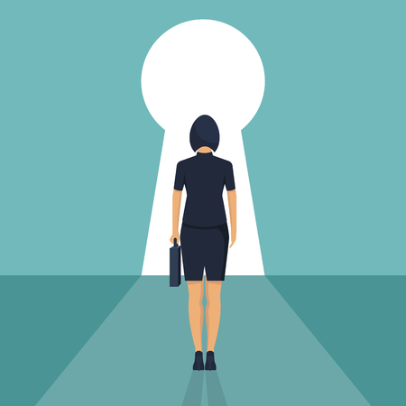 Businesswoman standing in front of a keyholeのイラスト素材