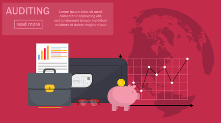 Auditing and business analysis concept. Financial adviser, auditing tax process, big data analysis,seo analytics, financial report.のイラスト素材