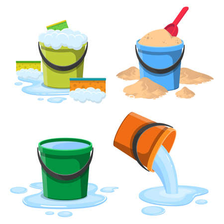Bucket with water and sand vector design illustration isolated on white backgroundのイラスト素材