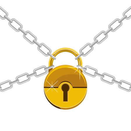 Padlock with chain vector design illustration isolated on white backgroundのイラスト素材