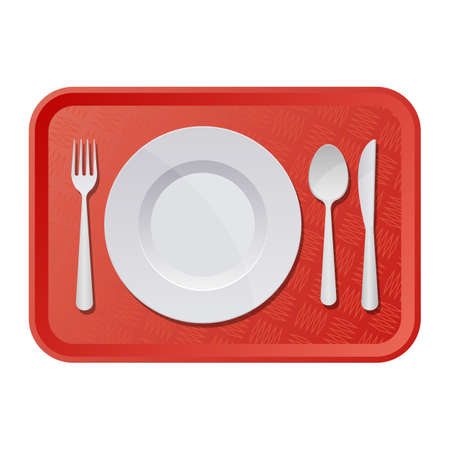 Plastic tray with plate, fork and knife vector design illustration isolated on white backgroundのイラスト素材