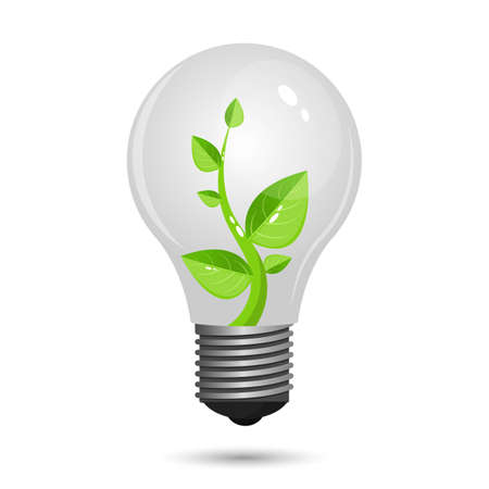 Plant growing inside light bulb vector design illustration isolated on white backgroundのイラスト素材