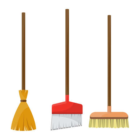 Set of three brooms vector design illustration isolated on white backgroundのイラスト素材