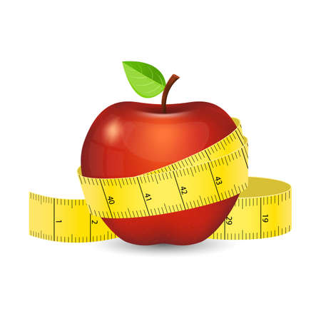 Red apple with yellow measuring tape vector design illustration isolated on white backgroundのイラスト素材