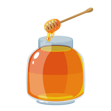 Glass pot full of honey vector design illustration isolated on white backgroundのイラスト素材