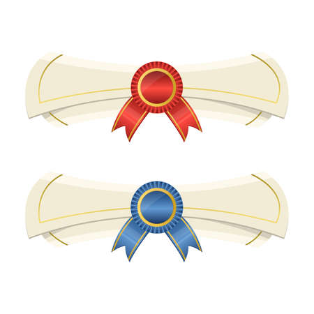 Diploma scroll with medal and ribbon isoalted on white background. Finishing school, graduation.のイラスト素材