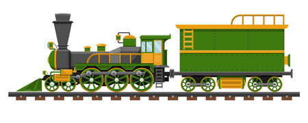 Vintage train on railroad vector design illustration isolated on white background