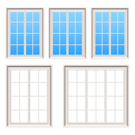 Retro wooden windows vector design illustration isolated on white backgroundのイラスト素材