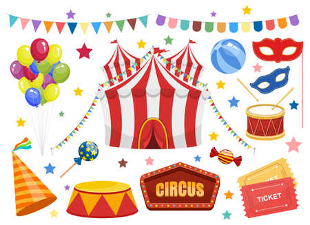 Circus elements clipart vector design illustration. Circus set. Vector Clipart Printのイラスト素材
