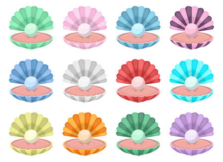Seashell with pearl vector design illustration isolated on white backgroundのイラスト素材