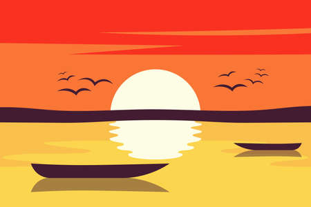 Sunset landscape background vector design illustration. Nature landscapeのイラスト素材