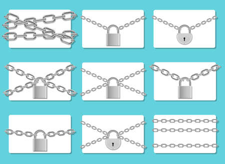 Credit card in chain locked with padlock vector design illustration isolated on backgroundのイラスト素材