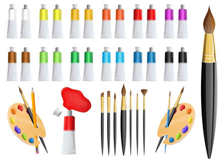 Artist paint tube and brush vector design illustration isolated on white backgroundのイラスト素材
