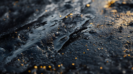 A black and white photo of a wet surface with a few drops of water. The photo has a moody and mysterious feel to it, as the water droplets seem to be scattered and randomの素材