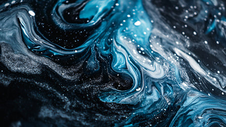 A blue and white swirl of paint with a lot of white specks. The blue and white swirls are very thick and the white specks are scattered throughout the painting. The painting has a dreamyの素材