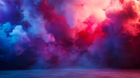 A colorful cloud of smoke with a blue and red background. The smoke is thick and dense, creating a sense of depth and movement. The colors of the smoke and the background create a vibrantの素材