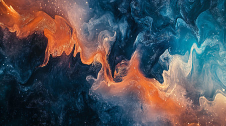 A painting of a galaxy with blue and orange swirls. The colors are vibrant and the brushstrokes are bold. The painting evokes a sense of wonder and awe at the vastness of the universeの素材