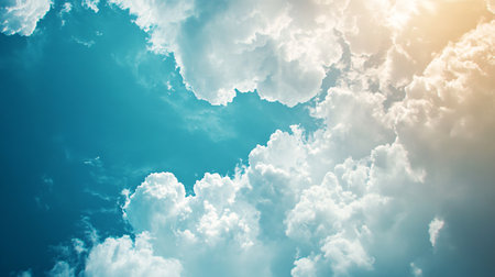 The sky is blue and cloudy. The clouds are white and fluffy. The sky is clear and brightの素材