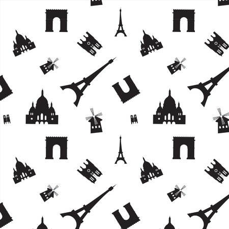 paris sights seamless patternのイラスト素材
