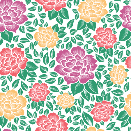 Beautiful Lotus vector seamless pattern background with pastel yellow, green, pink, purple colors. Perfect use for fabric, textile, wallpaper, packaging, home decor and many other surfaces.のイラスト素材