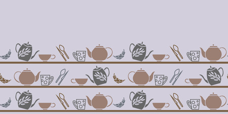 Tea party border vector seamless pattern background. Perfect use for fabric, kitchen towels, wallpaper projects, tiles and many other surfaces.のイラスト素材