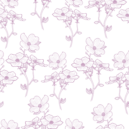Beautiful hand drawn vector flower bunch seamless pattern background in purple and white color combination. Perfect use for any surface like wallpaper, fabric, wrapping paper, packaging and many other surfaces.のイラスト素材