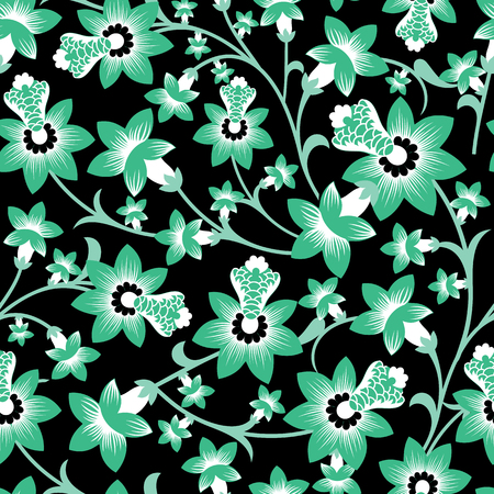 Vector pastel green and white color flower seamless repeat pattern background. Design can be use for any surface like wallpaper, fabric, wrapping paper, scrap-booking, packaging etc.のイラスト素材