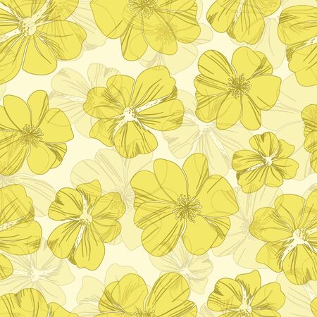 Lovely hand drawn vector flower seamless pattern background in yellow and green color. Can be use for fabric, packaging, wallpaper, wrapping paper etc.のイラスト素材