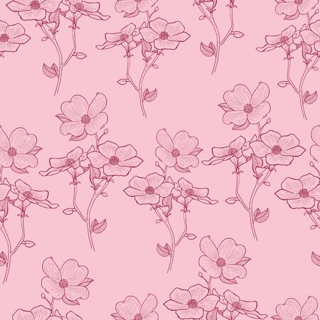 Beautiful hand drawn vector flower bunch seamless pattern background in pink color. Perfect use for any surface like wallpaper, fabric, giftwrap, packaging and many other surfaces.のイラスト素材
