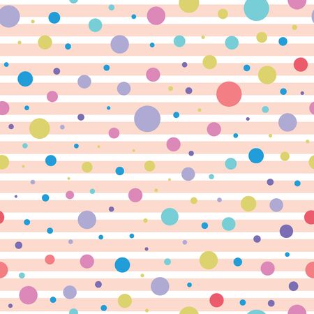 Pastel simple geometrical vector seamless pattern background in multicolor with stripes and circles. Perfect use for wallpaper, fabric, packaging, giftwrap, stationary etc.のイラスト素材
