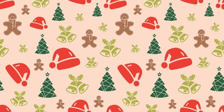 Vector peach christmas elements seamless pattern background. Perfect use for fabric, packaging projects, giftwrap etc. for christmas celebrations.のイラスト素材