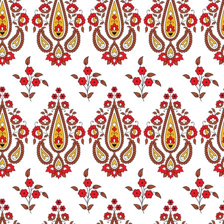 Indian kalamkari vector paisley with flower repeatのイラスト素材