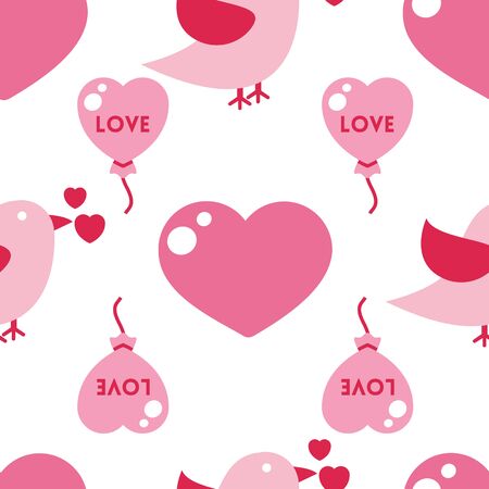 Vector heart, brid, baloon seamless patternのイラスト素材