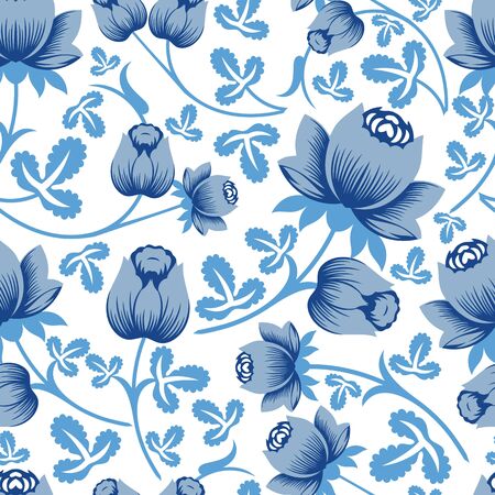 Vector pastel blue rose flower seamless patternのイラスト素材