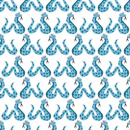 Vector cute kawaii snake horizontal line seamless pattern background on white surface. Great use for fabric, kids clothing, wallpaper, scrapbooking, wrapping paper etc.のイラスト素材