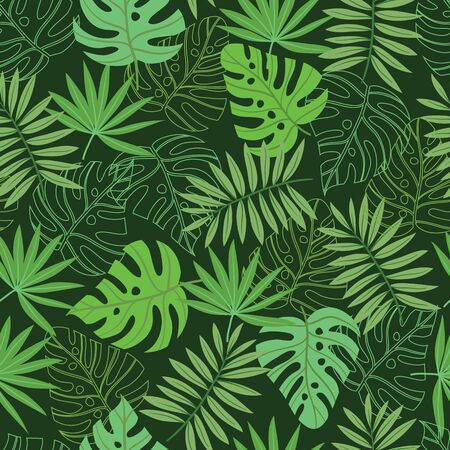 Vector green tropical palm and jungle leaves seamless pattern background. Great use for fabric, wallpaper, home decor, upholstery fabric, giftwrap etc.のイラスト素材