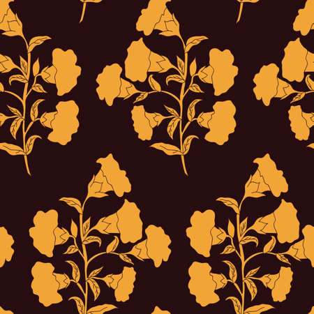 Vector trendy monochrome flower bunch seamless pattern background on brown surface. Perfect use for fabrics, wallpapers, trending projects etc.のイラスト素材