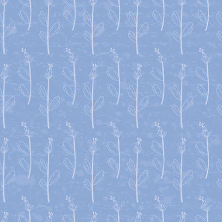 Vector blue small floral blooming branch with texture seamless pattern background. Great use for fabric, wallpaper, giftwrap, wrapping paper, kids clothing and many more.のイラスト素材
