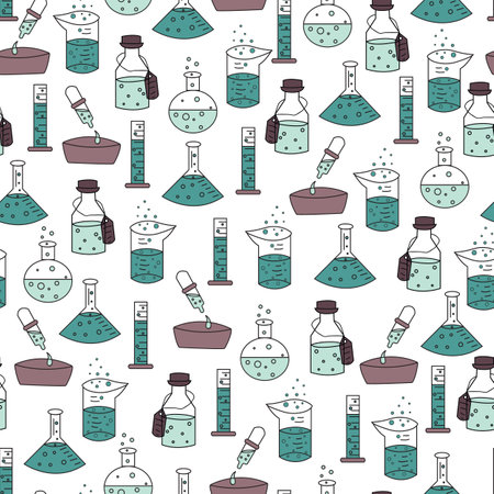 Vector trendy science experiment tools seamless pattern backgroundのイラスト素材