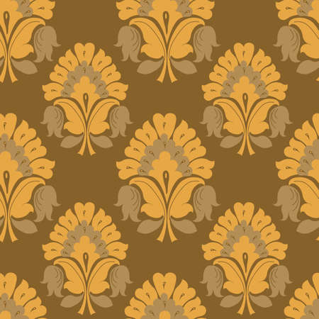 Vector yellow floral damask seamless pattern backgroundのイラスト素材